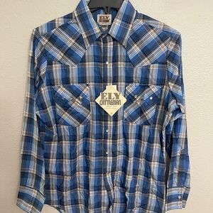 Ely Cattleman Blue and White Plaid Casual Shirt